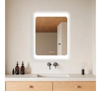 HOKO® Miroir 60 x 80cm de Salle de Bain à LED,avec Horloge numérique, Anti-buée, lumière Blanche Froide, éclairage LED, capteur Tactile, économie d'énergie efficacité énergétique 035A