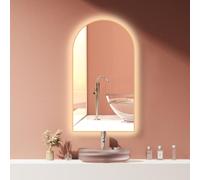 HOKO® Miroir arqué Anti-buée 50x90/90x50cm avec Cadre doré, Montage Vertical/Horizontal. Miroir Lumineux pour Salle de Bain+Interrupteur Tactile+Changement de LED 2700-6500K, Blanc Chaud-Froid-Neutre