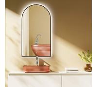 HOKO® miroir arqué LED 50x90/90x50 cm avec cadre métallique noir, HAUTE+QUERRE montage.Arch miroir lumineux salle de bain+interrupteur tactile+LED alternance blanc chaud/blanc froid