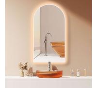 HOKO Miroir arqué LED avec cadre métallique 60x100 cm Anti-buée Blanc chaud & Blanc froid Salle de bain & couloir Capteur tactile & fonction mémoire