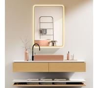 HOKO Miroir de salle de bain 60x80cm avec cadre+interrupteur tactile+alternance de lumière blanc chaud/blanc froid/neutre avec interrupteur tactile et enclenchement par interrupteur mural