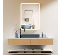 HOKO Miroir de salle de bain 70x100cm avec cadre+interrupteur tactile+alternance de lumière blanc chaud/blanc froid/neutre avec interrupteur tactile et enclenchement par interrupteur mural