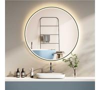 HOKO Miroir de salle de bain anti-buée rond 60cm avec cadre+lumière changeant blanc chaud/blanc froid/neutre 2700-6500 K. Lumière allumable par interrupteur tactile/mural. Salerno