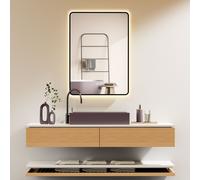 HOKO Miroir de salle de bain antibuée LED 50x70cm avec cadre HAUT+QUER Montage Interrupteur tactile+lumière alternante blanc chaud-blanc froid-neutre Interrupteur mural enclenchable