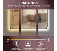 HOKO Miroir de salle de bain antibuée LED 60x80cm avec cadre HAUT+QUER Montage Interrupteur tactile+lumière alternante blanc chaud-blanc froid-neutre Interrupteur mural activable