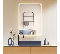 HOKO Miroir de salle de bain antibuée LED 70x100cm avec cadre HAUT+QUATRE Montage Interrupteur tactile+lumière Changement blanc chaud-blanc froid-neutre Interrupteur mural activable