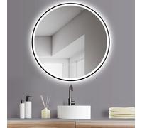 HOKO® Miroir de Salle de Bain Design Anti-buée Rond 80 cm avec Cadre en métal Noir Mat Miroir Mural Rond Lumineux LED + Interrupteur Tactile + Changement de lumière LED