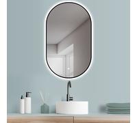 HOKO Miroir de salle de bain LED 45x75 cm Miroir mural Ovale+cadre+LED alternance blanc chaud/blanc froid/neutre 2700-6500K+interrupteur tactile+fonction mémoire. Turin