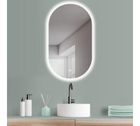 HOKO Miroir de salle de bain LED 50x90cmMiroir mural design Ovale+LED alternance blanc chaud/blanc froid/neutre. avec interrupteur tactile/interrupteur mural enclenchable. Catania