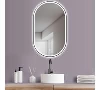 HOKO Miroir de salle de bain LED 60x100 Miroir mural ovale avec cadre métallique+LED Alternance blanc chaud/blanc froid/neutre, 2700-6500K. Fonction de mémorisation. Modena