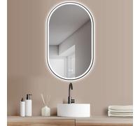 HOKO Miroir de salle de bain LED antibuée Miroir mural ovale 45x75cm avec cadre en aluminium+LED Alternance blanc chaud/blanc froid/neutre 2700-6500K.Interrupteur tactile.Ravenna