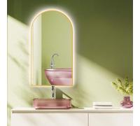 HOKO® miroir de salle de bain LED arc 50x90/90x50 cm avec cadre métallique doré, miroir lumineux Arch+interrupteur tactile+changement de lumière 2700-6500K, blanc chaud/blanc froid/neutre