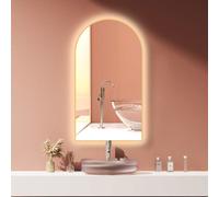 HOKO® miroir de salle de bain LED arc antibuée 50x90 cm / 90x50 cm San Diego avec cadre métallique doré, montage HAUT+QUI. Interrupteur Arch+Touch+changement de lumière