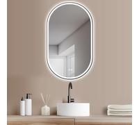 HOKO® Miroir de Salle de Bain LED Ovale 50x90/90x50cm avec Cadre en métal Noir+Anti-BUÉE. Montage Vertical/Horizontal. Interrupteur Tactile+lumière LED Variable Chaud/Froid/Neutre 2700-6500K