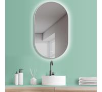 HOKO® Miroir de Salle de Bain Ovale LED Antibuée 50x90/90x50cm (Vertical/Horizontal) avec Cadre Blanc. Miroir éclairé par LED+Interrupteur Tactile+alternante Blanc Chaud/Blanc Froid/Neutre 2700-6500k