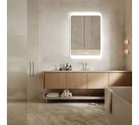 HOKO miroir mural LED 50x70 cm - Miroir de salle de bain moderne avec éclairage, antibuée & horloge digitale