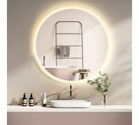 HOKO miroir mural LED rond 60 cm horloge anti-buée design moderne interrupteur tactile & blanc chaud/blanc froid