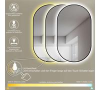 HOKO Miroir ovale LED avec cadre métallique 45x75 cm Blanc chaud & blanc froid Anti-buée Salle de bain & couloir Capteur tactile & fonction mémoire