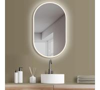 HOKO Miroir ovale LED avec cadre métallique 45x75 cm Blanc chaud & blanc froid Salle de bain & entrée Détecteur tactile & fonction mémoire
