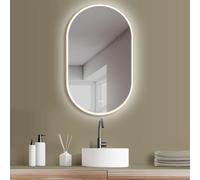 HOKO Miroir ovale LED avec cadre métallique 60x100 cm Anti-buée Blanc chaud & Blanc froid Salle de bain & hall Capteur tactile & fonction mémoire