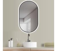 HOKO Miroir ovale LED avec cadre métallique 60x100 cm Anti-buée Blanc chaud & Blanc froid Salle de bain & hall Capteur tactile & fonction mémoire