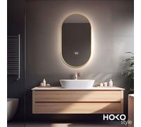 HOKO Miroir ovale LED avec cadre métallique 60x100 cm Anti-buée Blanc chaud & Blanc froid Salle de bain & hall Capteur tactile & fonction mémoire