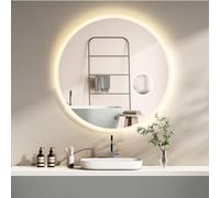 HOKO® Miroir Rond LED 80cm. Miroir Design avec Un Miroir cosmétique Triple grossissement. Doté d'un Interrupteur Tactile pour régler la lumière LED de Blanc Chaud/Froid/Neutre