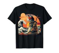 Hokusai Chat samouraï rétro japonais La Grande Vague T-Shirt