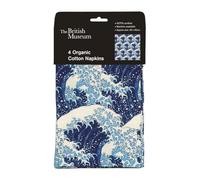 Hokusai Lot de 4 serviettes en tissu en coton bio Motif The Great Wave by Hokusai British Museum Design Vaisselle réutilisable