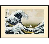 Hokusai - Poster - Great Wave Of Kanagawa + cadre amovible, Shinsuke® Maxi plastique noir, vitre acrylique