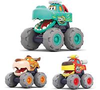 HOLA Lot de 3 Voiture Jouet Bebe 1 an Garcon Voiture Enfant 1 2 3 Ans, Friction Pull Back Monster Truck Animaux, Petite Cadeau