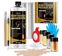 Holamdo Kit de Réparation Kintsugi 50ml,Colle Alimentaire pour Céramique | Kintsugi Art japonais doré et argenté, colle en résine de porcelaine, réparation cassée, verre, jade, porcelaine, poterie