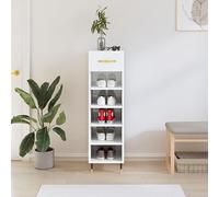 Holamys Armoire à chaussures, blanc brillant, 30 x 35 x 105 cm, en matériau dérivé du bois, 1 tiroir, 5 compartiments, plateau supérieur stable, idéal pour le couloir et l'entrée, design moderne