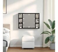 Holamys Armoire à miroir avec étagère, aspect chêne noir, 76 x 15 x 55 cm, montage mural, éclairage LED, port USB, espace de rangement pour salle de bain et couloir