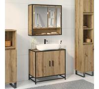 Holamys Armoire de lavabo en chêne artisanal, 65 x 33 x 60 cm, matériau en bois avec porte, meuble bas robuste pour salle de bain, espace de rangement pratique, pour lavabo sur pied