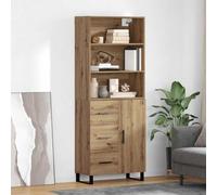 Holamys Armoire haute en chêne artisanal, 69,5 x 34 x 180 cm, matériau du bois, design moderne, grand espace de rangement, pieds en métal solides, pour salle à manger, salon, couloir, rangement