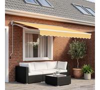 Holamys Auvent électrique extensible sable 4,5 x 3,5 m avec manivelle, protection solaire, coupe-vent, résistant aux intempéries, pour balcon, terrasse et jardin, tissu polyester robuste, montage
