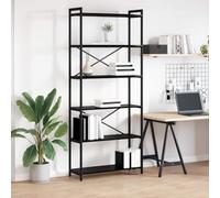 Holamys Bibliothèque en chêne noir, 80 x 30 x 188 cm, design industriel avec cadre en acier, pieds réglables, structure croisée stable, beaucoup d'espace de rangement pour livres et décoration