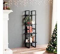 Holamys Bibliothèque fine en pin massif noir avec 4 étagères, 40 x 30 x 140 cm, espace de rangement polyvalent pour salon, bureau, chambre à coucher, design élégant