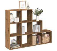 Holamys Bibliothèque, séparateur de pièce, à 3 niveaux, chêne artisanal, 137,5 x 29 x 103,5 cm, organisateur cube polyvalent avec 9 compartiments pour livres et décoration, solution de rangement