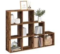 Holamys Bibliothèque séparateur de pièce, avec 9 compartiments, 3 niveaux, aspect bois vieilli, 137,5 x 29 x 103,5 cm, organiseur cube polyvalent pour salon et bureau