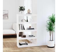 Holamys Bibliothèque séparateur de pièce, blanche, 80 x 30 x 135,5 cm, en bois de pin massif, organisateur de rangement polyvalent, pour livres et articles de décoration