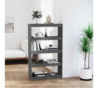 Holamys Bibliothèque séparateur de pièce, gris, 80 x 30 x 135,5 cm, en pin massif, avec 4 compartiments, solution de rangement polyvalente pour salon, bureau, couloir