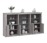 Holamys Buffet avec lumières LED - Gris Sonoma - 181,5 x 37 x 100 cm - En bois dérivé du bois - Armoire à 3 parties - Design moderne - Espace de rangement polyvalent pour la maison