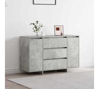 Holamys Buffet Gris béton en Bois d'ingénierie 120 x 41 x 75 cm avec 3 tiroirs et 2 Portes, Meuble de Rangement Durable pour Salon et Salle à Manger, Design Contemporain Minimaliste
