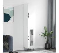 Holamys Buffet haut blanc 34,5 x 34 x 180 cm, en matériau dérivé du bois, armoire de rangement, polyvalente, design moderne, vitrine pour cuisine, salon, couloir, stable et résistant à l'humidité