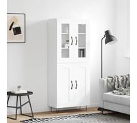 Holamys Buffet haut, blanc, 69,5 x 34 x 180 cm, en matériau dérivé du bois, avec portes en verre, espace de rangement pour cuisine, salon, couloir