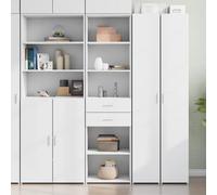 Holamys Buffet Haut Blanc Bois d'ingénierie 50x42,5x185 cm Armoire de Rangement avec étagères, Meuble Cube Storage Organizer pour Salon, Bureau, décor esthétique Moderne