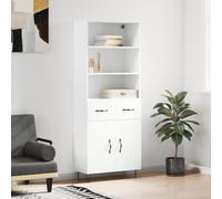Holamys Buffet Haut Blanc en Bois d'ingénierie 69,5x34x180 cm avec Pieds en métal, Grand Espace de Rangement, idéal pour Organiser Livres, étagères, décor de Chambre esthétique