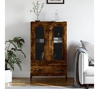 Holamys Buffet haut en chêne fumé 69,5 x 31 x 115 cm, matériau dérivé du bois, pieds en métal, espace de rangement, vitrine pour salon, salle à manger, bureau, armoire de cuisine moderne